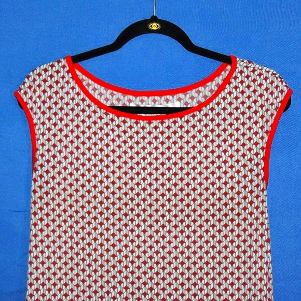 Studio M Geometric Print Midi Dress - Women's Size S - Red & Gray - Sleeveless
